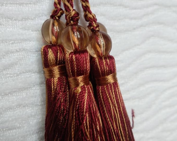 Red Wine Gold Mini Tassel With Beads | 9cm-3.54 inches Height With Loop | Silky Colorful Tassel