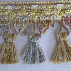 Last piece 2,70 meters Yellow Gold-caramel-Gray-Ciel-Veraman Tassel Fringe Trim| 8 cm - 3.15 inches tassel fringe trim