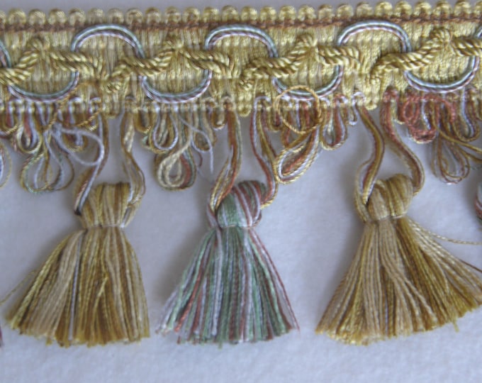 Last piece 2,70 meters Yellow Gold-caramel-Gray-Ciel-Veraman Tassel Fringe Trim| 8 cm - 3.15 inches tassel fringe trim