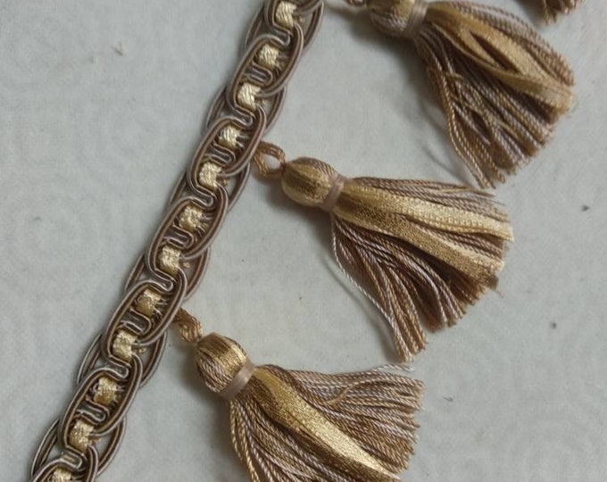 Gold Beige Tassel Fringe Trim | 7cm - 2.75 inches height tassel trimmings curtain fringe trim