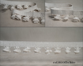 Bordure à franges 100 % coton blanc cassé | 4,7 cm - 1,85 po. Pompon et bordure en forme d'oignon