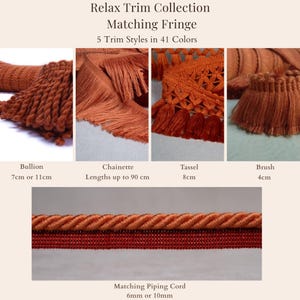 Bijpassende biescollectie: edelmetaal, kwastje, kettinkje en geborstelde franje | Bekledingsafwerkingen in dezelfde kleur | 41 kleuren per meter