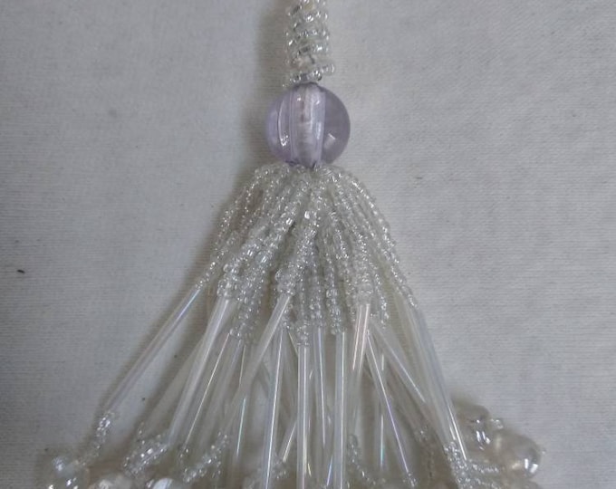 Purple White Tassel With Beads and Crystals| 8.5cm-3.35 inches plus 5.5cm - 2.16 inches loop