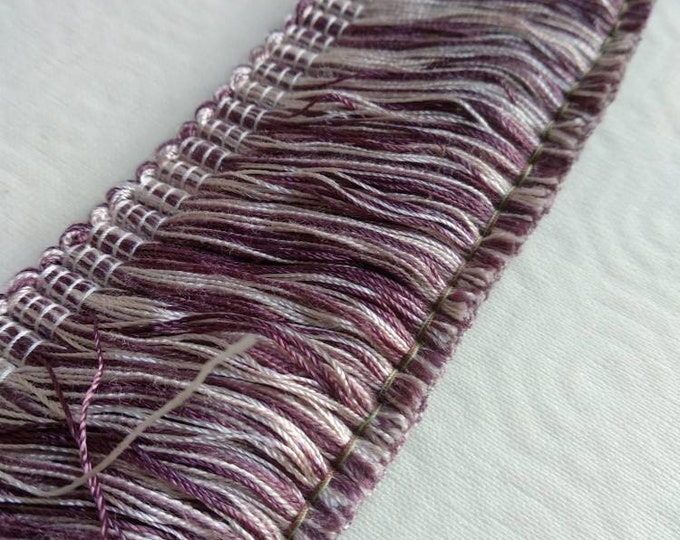 Purple Ivory Rayon Brush Fringe Trimming | 5cm-1.96" Height Upholstery Cushions Trim, Decorative Pillows Trim | Sold by meter