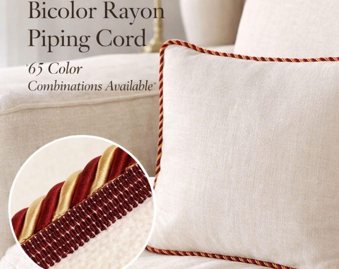 10mm (0.39") Bicolor Rayon Piping Cord | Twisted Flanged Upholstery Trim for Cushions, Sofa & Curtains | Decorative Cord by the Meter