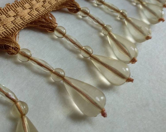 Rayon beaded trim fringe/10 cm - 4" height gold beige beads fringe trim