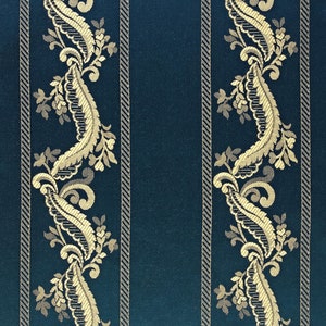 Navy Blue Beige Striped Classic Jacquard Upholstery Fabric | Double Width 280cm-110inches
