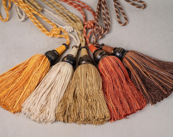 Wood & Faux Leather Large Tie Back Antique Tassel Curtain Rope Tiebacks Voile-drapes Holdback