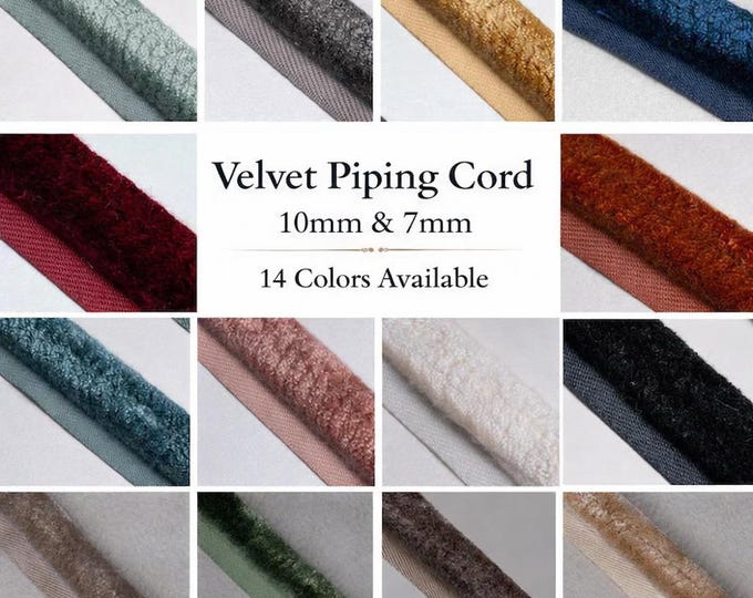 Velvet Piping Cord 10mm-0.39" or 17mm- 0,66''|10 Colors available/soft velvet cord/velvet piping trim/upholstery,cushions trim,dyi cord.