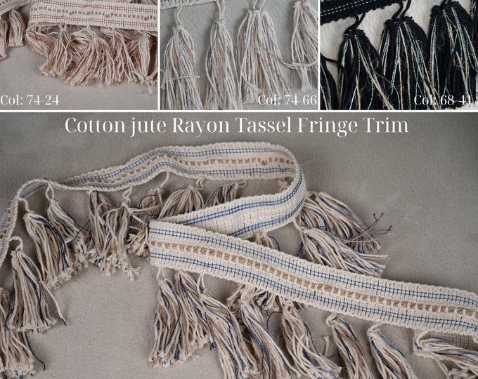 Cotton jute Rayon Tassel Fringe Trim | 10 cm - 3,93 inches height Tassel Trim/ 65 Available Rayon Shades/  Boho decoration tassel fringe