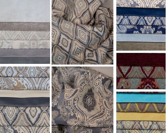 Multicolor Classic Chenille Jacquard Upholstery Fabric | 140cm /55'' inches Classic Decoration Fabric | 2 patterns- 6 colors /by the meter