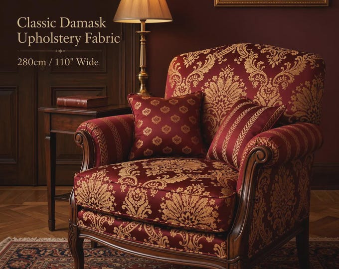 Red Gold Classic Damask Jacquard Curtains-drapes, Upholstery Fabric | Double Width 280 cm - 110 inches