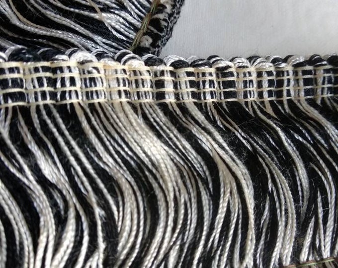 Black & Light Beige Rayon Brush Fringe Trimming | 5cm-1.96" Height Upholstery Cushions Trim, Decorative Pillows Trim | Sold by meter