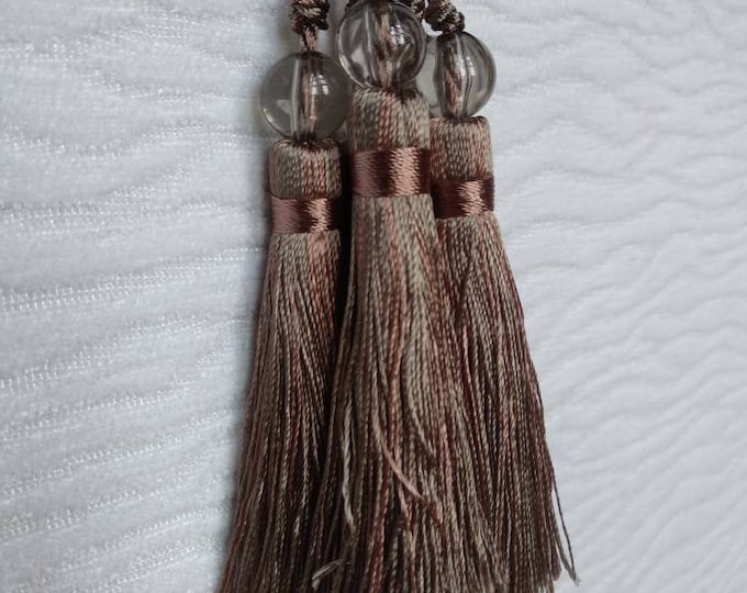 Gray Mocha Mini Tassel With Beads | 9cm-3.54 inches Height With Loop | Silky Colorful Tassel