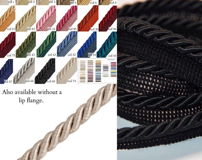 65 Colors Twisted Cord|10mm or 6mm Rayon Flanged Piping Cord |Upholstery Piping Cord by the meter/ Αlso available without a lip flange.