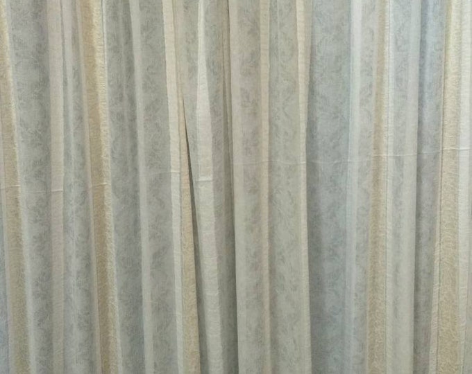 Ivory  gold striped jacquard curtain fabric | 300cm - 125 inches height fabric only