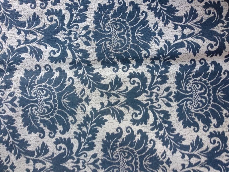 Blue Damask Upholstery Fabric Double Height 280cm/110inches Etsy