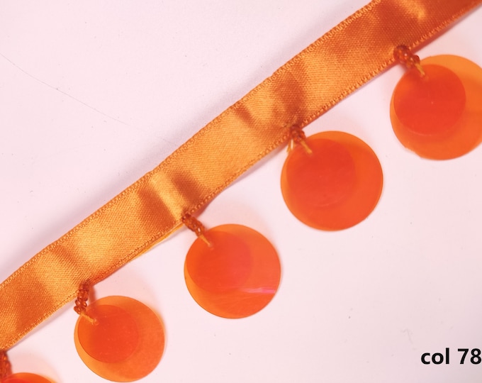 Orange braid with plexiglass sequins /3.5 cm -1.38 inches wide decor plexiglass beaded decor fringe trim