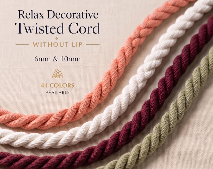 Luxury Relax Twisted Cord by the Meter – 6mm- 10mm Decorative Rope Trim for Upholstery, Cushions & Curtains