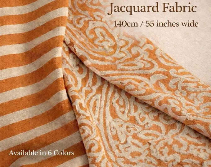Velvet Classic Jacquard & Stripes Upholstery Fabric|140cm-55inches width Ethnic Bohemian Upholstery Fabric|Sold by the meter (39"/1.09yards)