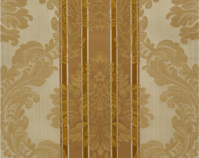Beige Gold Classic Floral Damask Jacquard Curtain and Light Upholstery Fabric | Double Height 280cm - 110inches