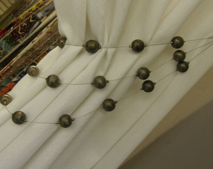 Antique Metallic Balls & beads Curtains Triple Embrasse Tiebacks|1meter Length Triple Embrasse Tassel Beads and Metal Drapes Tiebacks