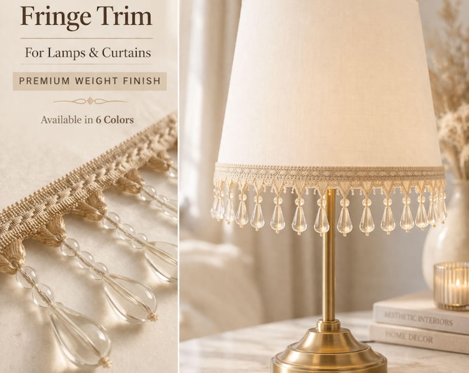 Beaded Fringe Trim for Lampshades & Curtains | Crystal Teardrop Curtain Trim | Luxury Decorative Fringe | Upholstery Trim by the Meter