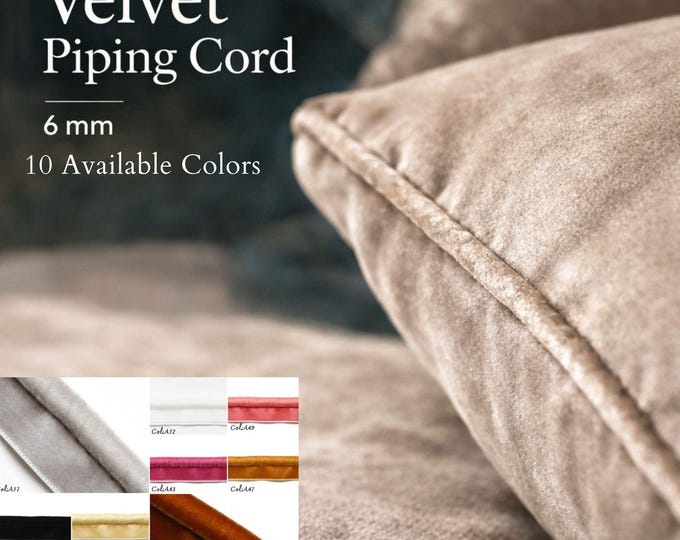 Velvet Piping Cord 6mm – Luxury Cushion Trim, Soft Velvet Edge for Pillows, Upholstery Piping Cord by the Meter