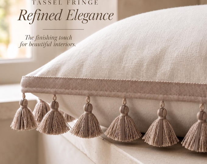 Tassel Fringe Trim 6 cm | Decorative Woven Braid with Faux Leather Detail | Upholstery, Curtain & Cushion Trim by the Meter