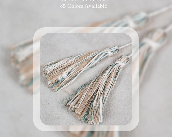 Boho Key Tassel • Cotton & Jute Tassel Keychain • Decorative Bag Charm • Neutral Handmade Tassel • 10cm / 3.93" • 65 Color Options