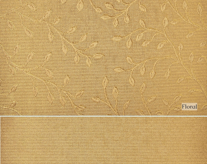 Beige Gold Floral & Plain Jacquard Drapes Upholstery Fabric | Width 280cm-110inches Classic Gold Jacquard Upholstery Fabric | By the meter