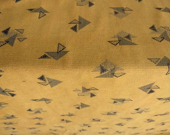 Yellow Beige-blue Geometric Pattern Chenille Upholstery Fabric | 280cm-110inches Upholstery Fabric| Sold by meter (39"-1.09yards)