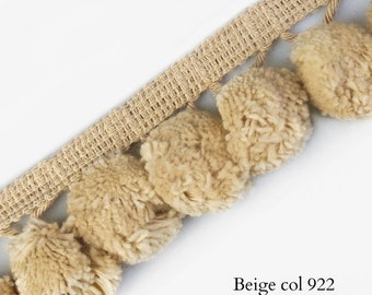 Frange beige 100% coton Pom pom Trim| Garniture à franges en ruban de dentelle de 4,5 à 1,77 pouces de hauteur au mètre