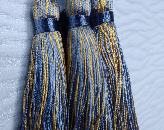 Royal blue- Yellow Mini Tassel With Beads | 9cm-3.54 inches Height With Loop | Silky Colorful Tassel