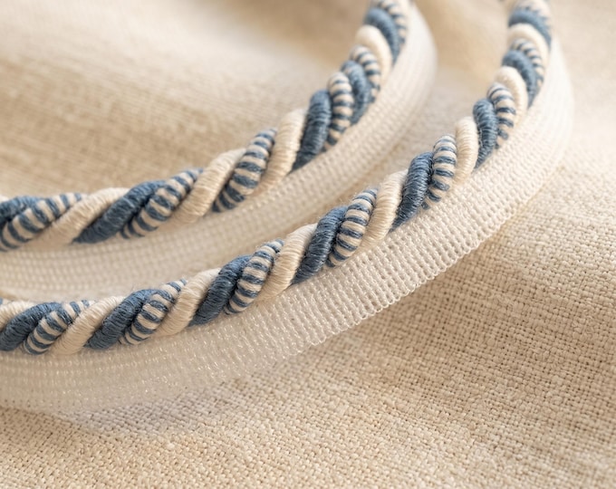 10mm or 6mm Relax Flanged Piping Cord | Off White Raf Blue Thick Upholstery Cord with Tape | Sold by the meter