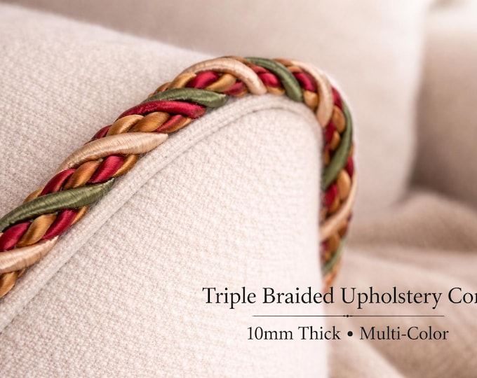 Triple Braided Upholstery Piping Cord 10mm | Multi Color Decorative Trim for Cushions, Sofa & Furniture | Flanged Piping by the Meter