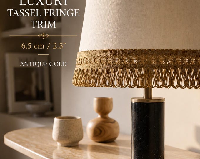 Antique Gold Tassel Fringe Trim 6.5cm (2.5") | Luxury Metallic Fringe for Lampshades, Curtains & Upholstery | Decorative Trim by the Meter