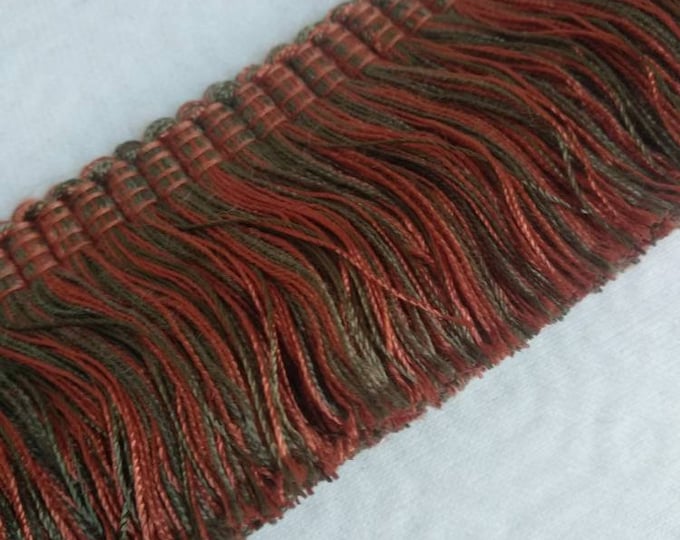 Rust Brown Green Rayon Brush Fringe Trimming | 5cm-1.96" Height Upholstery Cushions Trim, Decorative Pillows Trim | Sold by meter