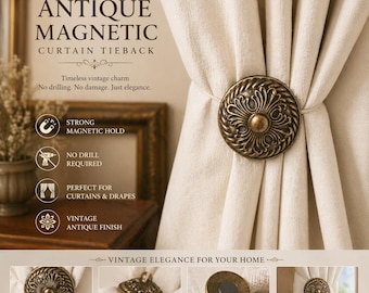 Antique Brass Curtain Tieback Magnetic Vintage Holdback No Drill Classic Drapery Clip Retro Curtain Accessory