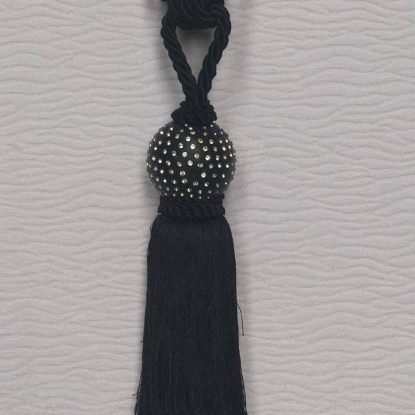 Black rhinestone Modern Tiebacks|Curtain tie backs.Modern Tassel Hold backs