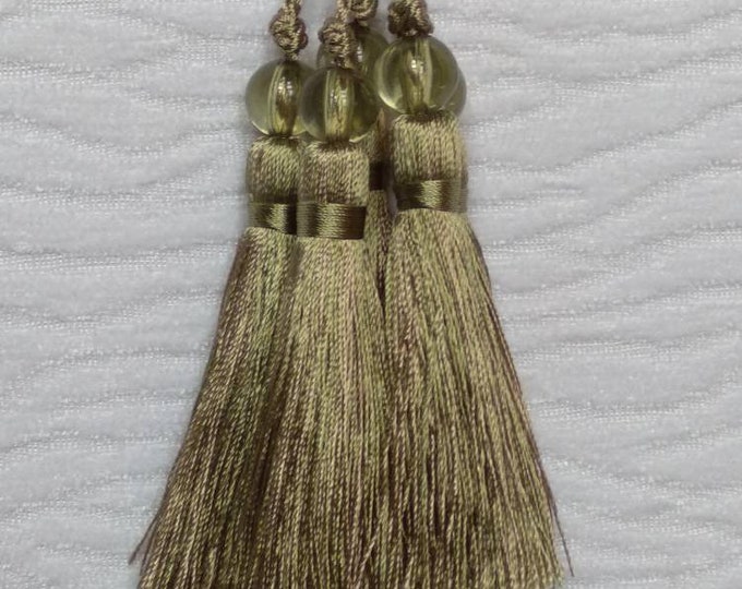 Green Mini Tassel With Beads | 9cm-3.54 inches Height With Loop | Silky Colorful Tassel