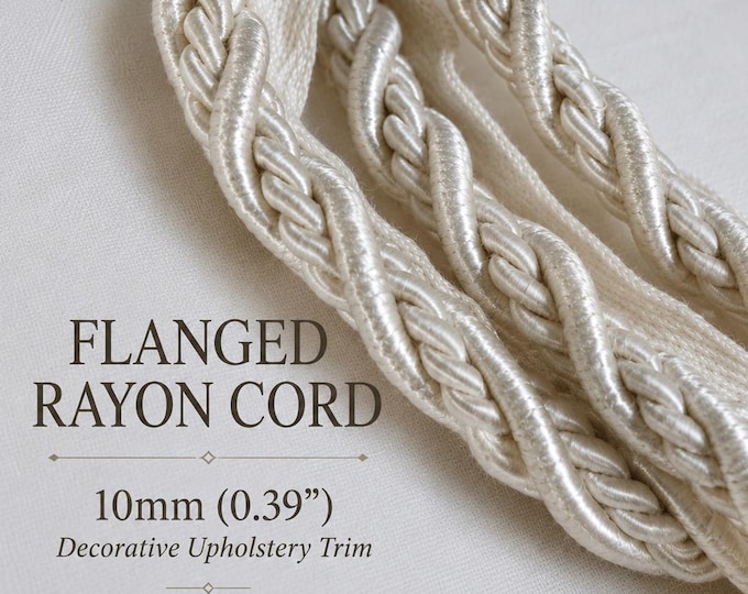 10mm (0.39") Rayon Flanged Cord Trim | Upholstery Trim for Furniture, Cushions & Curtains | Sold by the Meter | 4 Colors