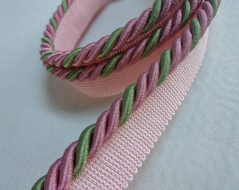 8mm- 0.35" Rayon Flanged Piping Cord | Pink Green Twisted Upholstery Piping Cord by the meter