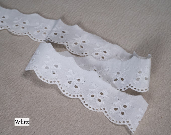 White Vintage Cotton Lace Ribbon Trims| 4cm,wide Cotton Crochet Trim | Broderie Anglaise Eyelet Lace Trim Sold by meter