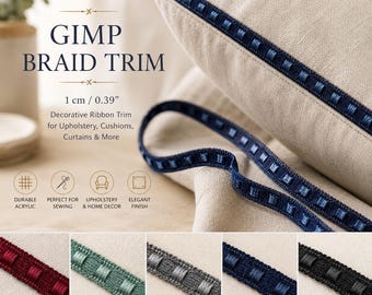 Decorative Gimp Braid Trim | 1cm-0,39''Upholstery Ribbon for Cushions, Curtains  Furniture