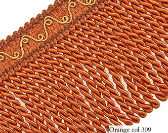 Garnitures de rembourrage à franges en lingots de haute qualité en or orange | 10 cm de largeur - 3,93" | Rembourrage, rideaux, jetés de garnitures en lingots au mètre