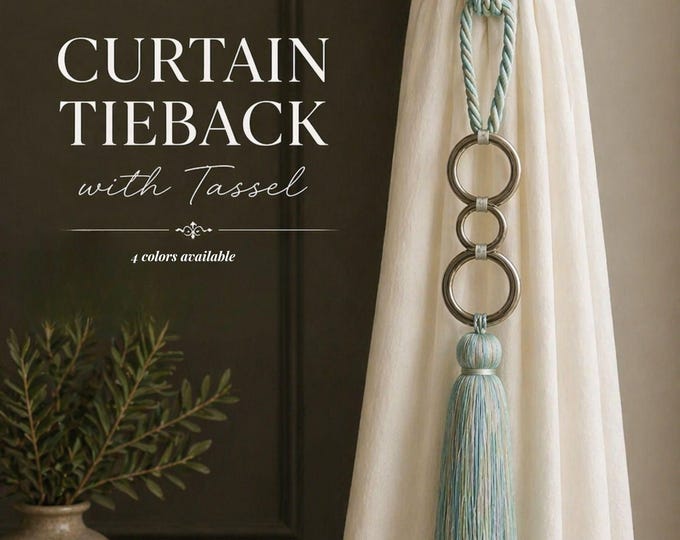 Curtain Tieback with Tassel | Modern Curtain Holdback with Metallic Rings | Luxury Curtain Decor | Drapery Tie Back | Home Decor Tassel