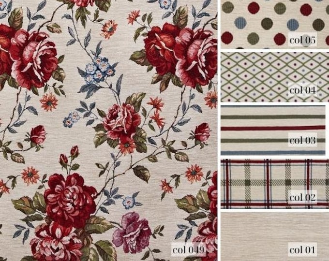 Multicolor Floral Chenille Jacquard Upholstery Fabric | Double Width 280cm-108 inches Ethnic Bohemian Decoration Fabric | Sold by the meter