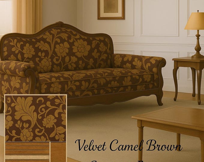 Velvet Ariadne Camel Brown Classic Chenille Upholstery Fabric | 280 cm - 110 inches width upholstery fabric