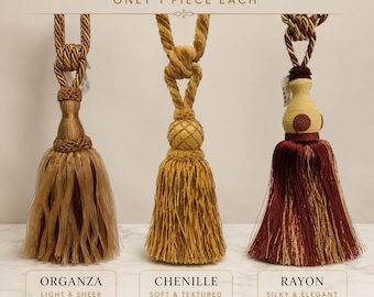 Curtain Tassel Tiebacks Collection | Organza, Chenille & Rayon | Luxury Drapery Holdbacks Limited Pieces